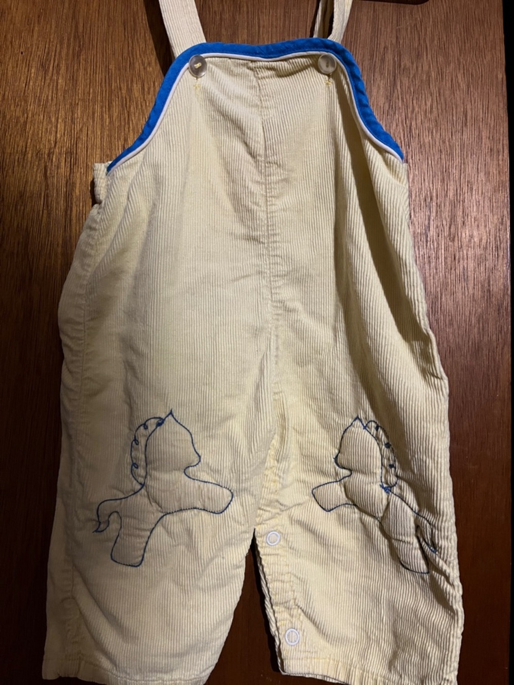 Vintage Yellow Corduroy Baby Overalls with Blue Trim